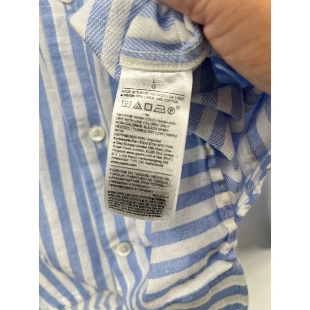 Banana Republic Mens Light Blue Slim Fit Linen Cotton Dress Shirt L Spring 2025